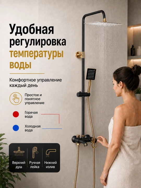 Смеситель для ванной, с тропическим душем, 3 в 1