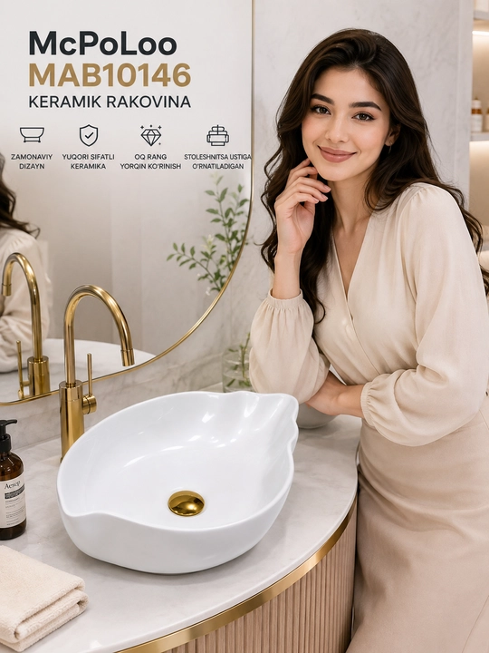 Керамическая раковина McPoLoo MAB10146, белая, накладная