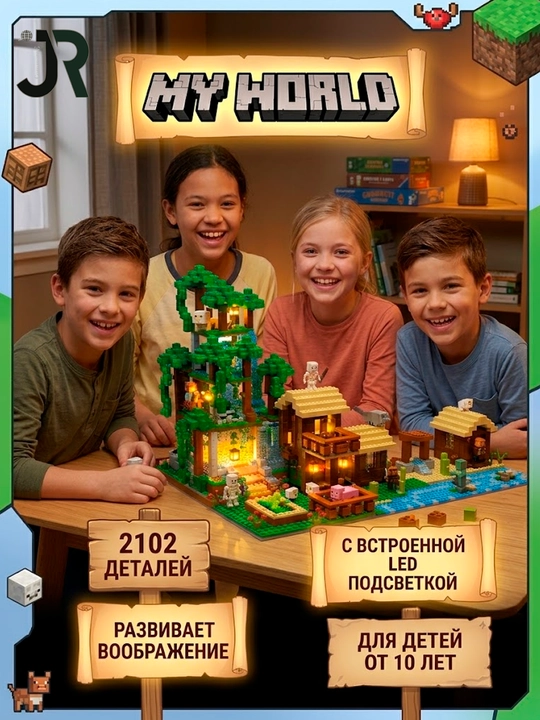 Конструктор "My World" Светящаяся лесная деревня с LED-подсветкой, 2102 детали