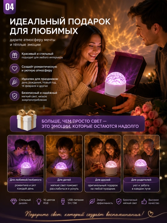 16 rangli Aurora dinamik muhit chirog‘i, romantik yotoqxona va uy uchun LED dekor chiroq
