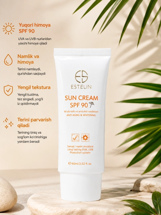 ESTELIN Sun Cream SPF 90 солнцезащитный крем для лица и тела, 60 мл - 