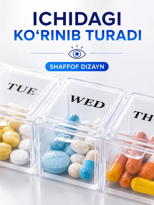 7 kunlik dori va vitaminlar uchun organayzer, 7 bo‘limli tabletka qutisi