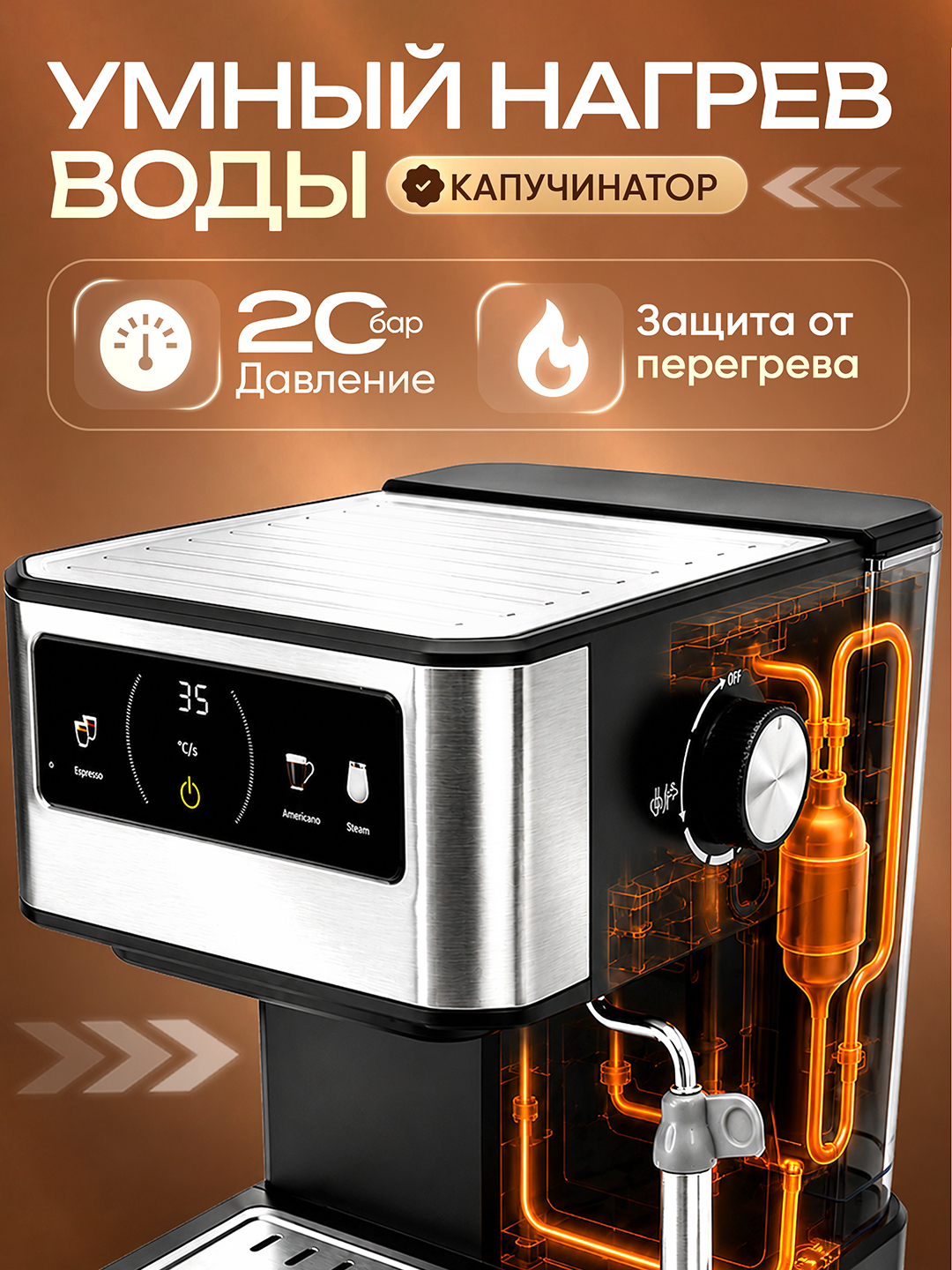 Кофемашина рожковая+электротурка, капучинатор, профессиональная, давления 20бар/850-1350вт
