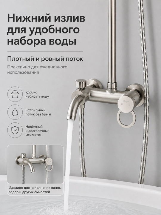 Смеситель для ванной, с тропическим душем, 3 в 1