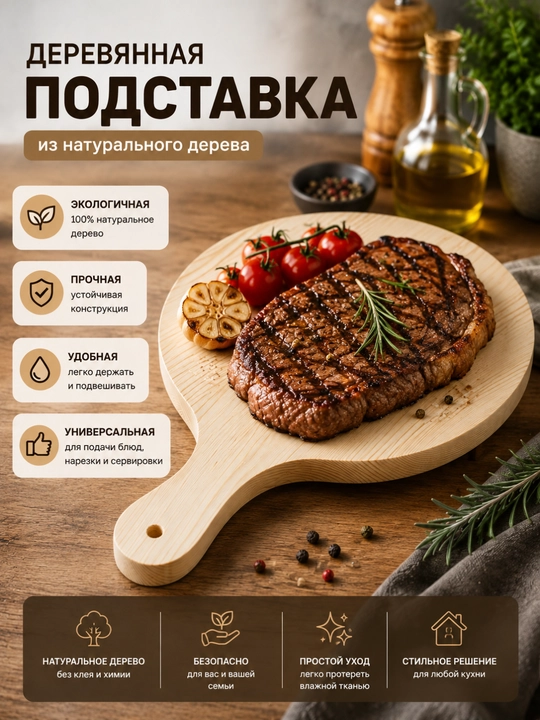 Pitsa tutqichi va dasturxon uchun dumaloq yog‘och kesish taxtasi
