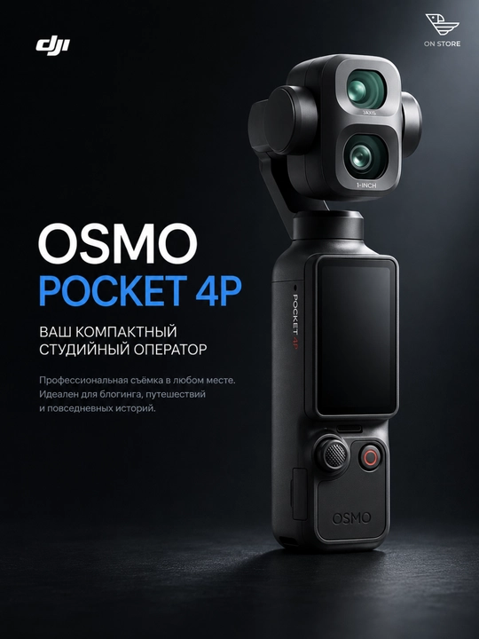 DJI Osmo Pocket 4P Vlog Combo 3 o‘qli stabilizatorli vlog kamerasi - 
