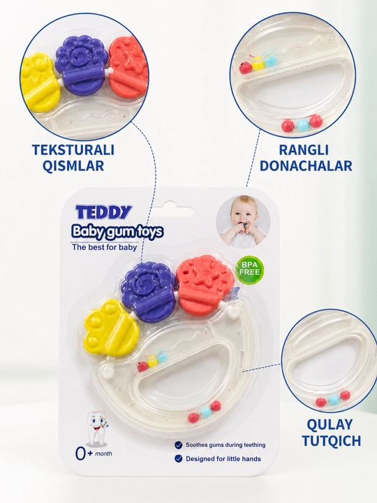Погремушка-прорезыватель TEDDY для малышей, массажёр для дёсен, BPA Free, 0+