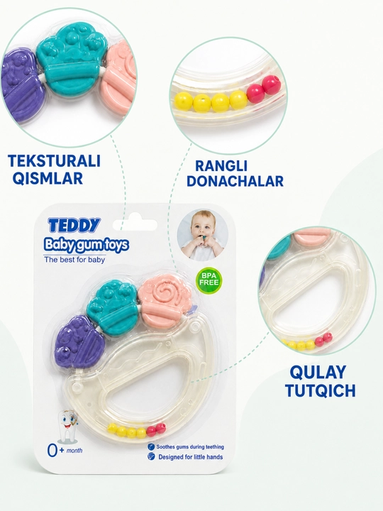 Погремушка-прорезыватель TEDDY для малышей, массажёр для дёсен, BPA Free, 0+