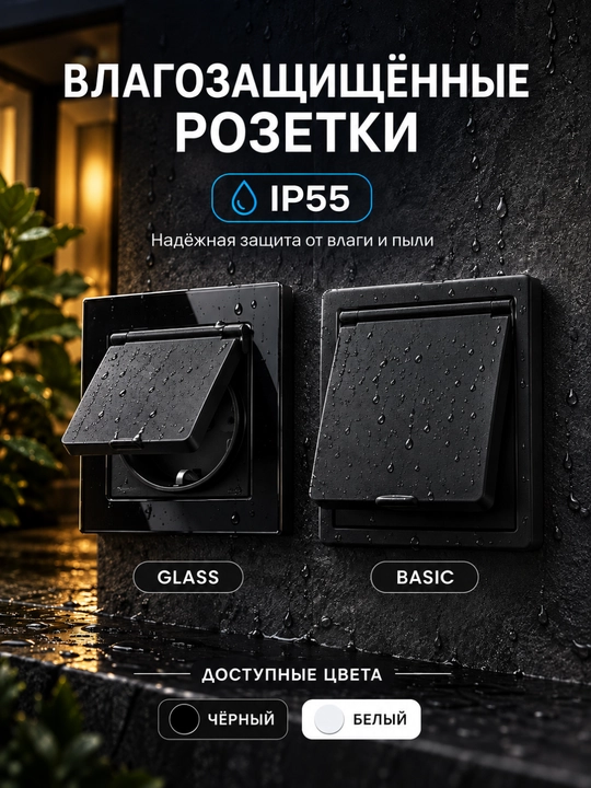 Розетка влагозащищенная IP55, наружная 16А 220В, с защитной крышкой, для улицы и помещений - 