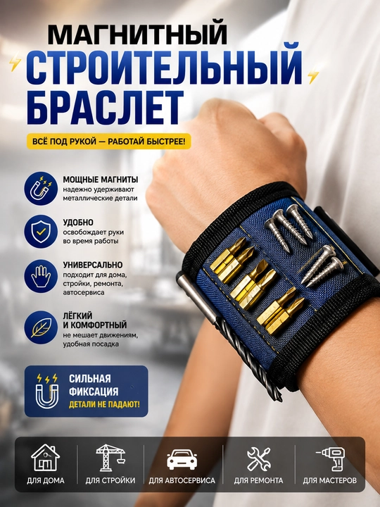 Магнитный строительный браслет для инструментов и крепежа, для ремонта и строительства - 