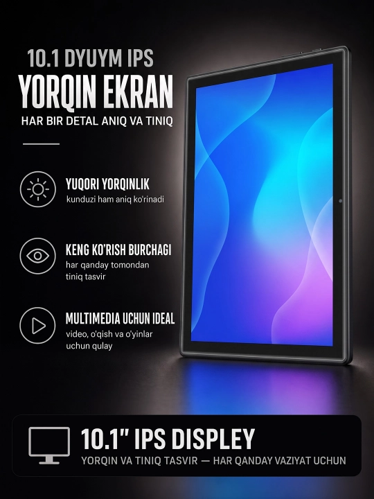 Planshet Zett Tab 5 10.1" IPS 4GB, 64GB, Android 13, 4G LTE, IMEI ro'yxatdan o'tgan