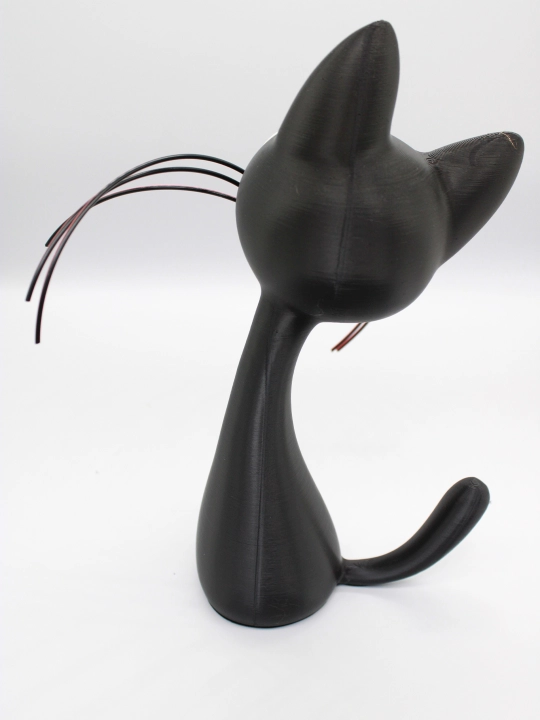 Интерьерная фигурка черного кота 3D-печать / Декоративная статуэтка кошка с усами на стол - 
