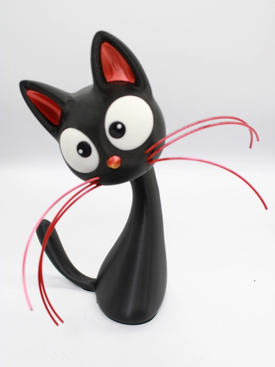 Интерьерная фигурка черного кота 3D-печать / Декоративная статуэтка кошка с усами на стол