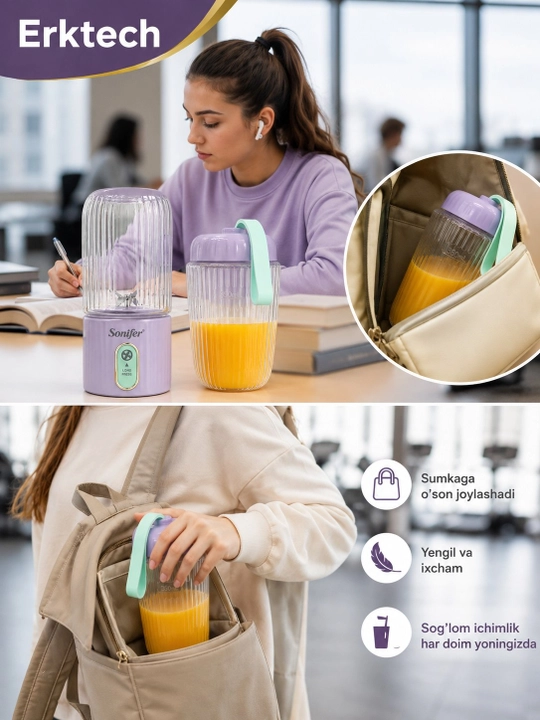 Blender, blinder, mini blinder, UAKEEN ZL-2230 portativ USB-blenderi, 500 ml, 60 Vt