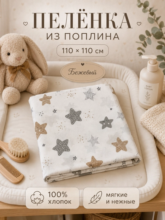 Набор пелёнок для новорожденных, простынь, 2 штуки, поплин, 100% хлопок, 110×110 см