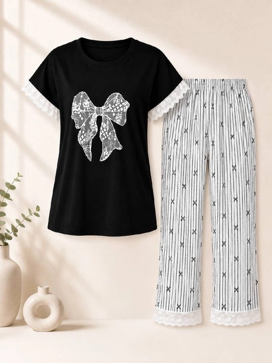 Ayollar pijamasi, uy kiyimi, tungi kiyim, qora pijama, gulli shim, uy to‘plami, ayollar uchun - 