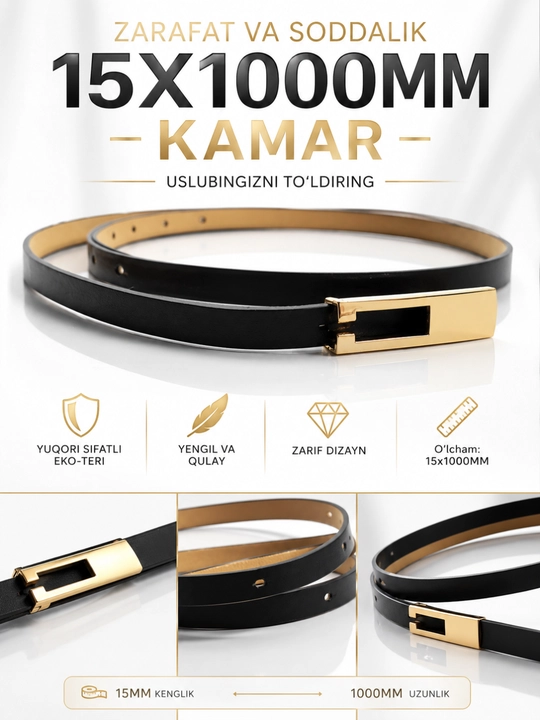 Qizlar va ayollar uchun belbog‘, klassik qora belbog‘ - 