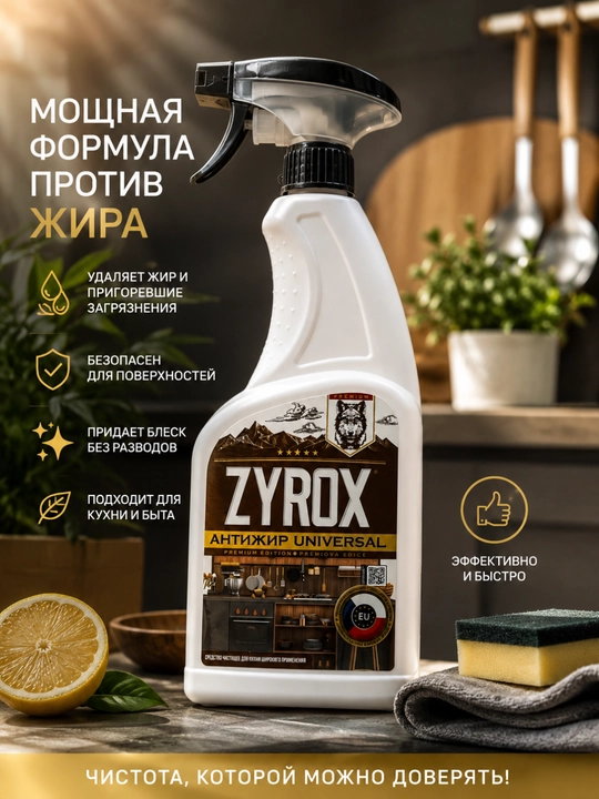 ZYROX Antijir Universal — yog‘, kuyindi va kirlarni tozalash vositasi, 500 ml - 
