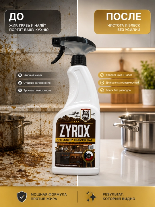 ZYROX Antijir Universal — yog‘, kuyindi va kirlarni tozalash vositasi, 500 ml - 
