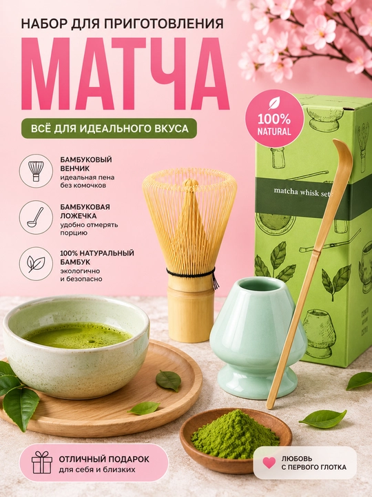 Набор для матча, бамбуковый венчик и ложка, аксессуары для приготовления японского чая - 