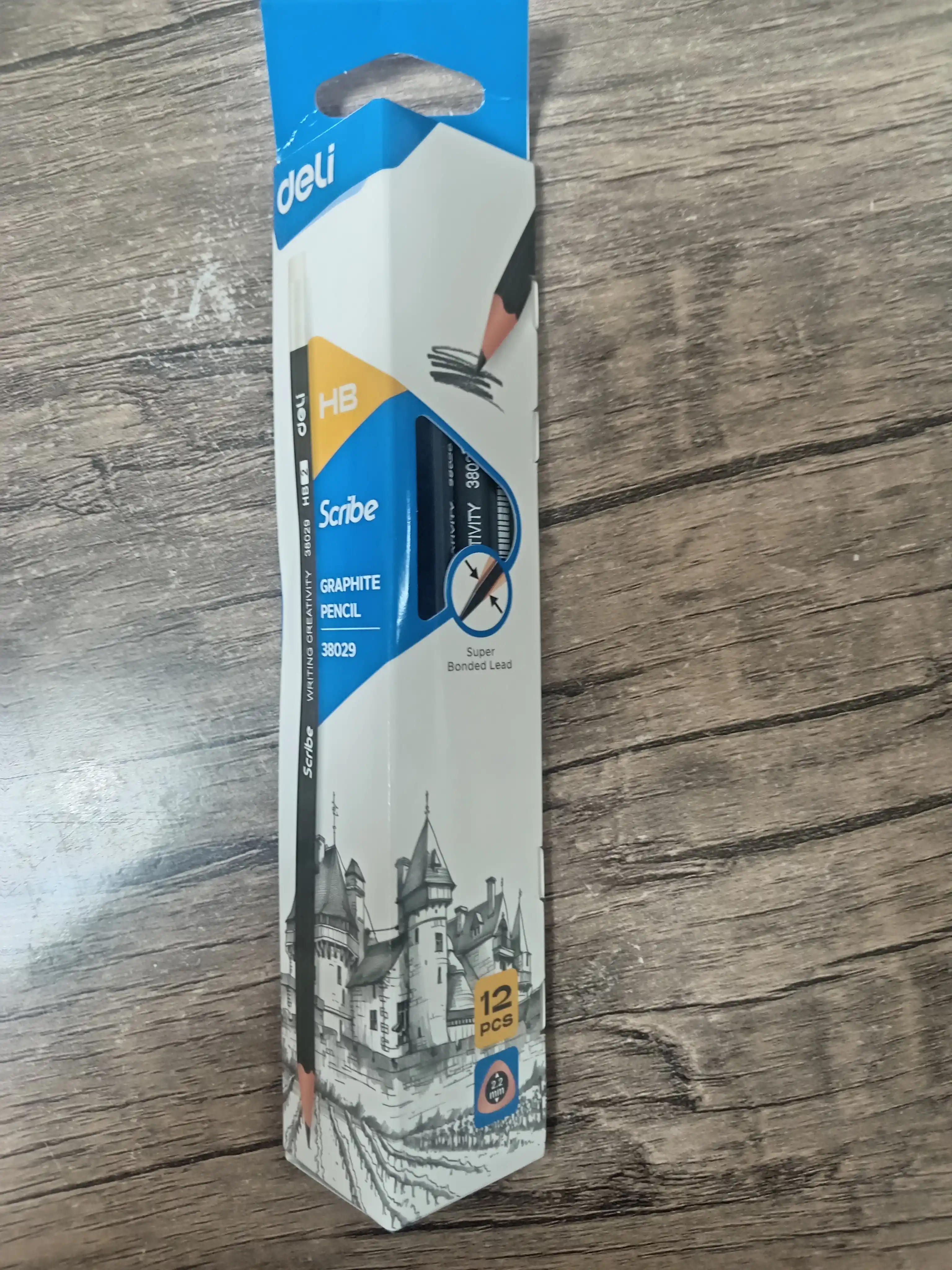 Карандаш с ластиком НВ Deli E38029, 12 шт