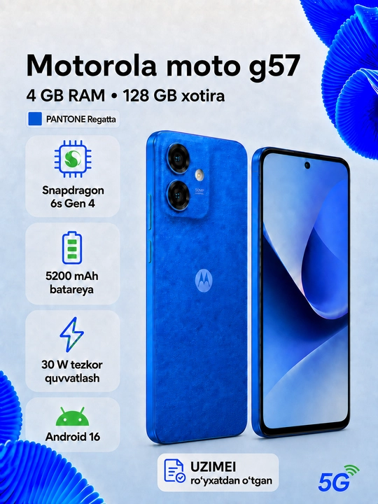 Motorola Moto G57, 6,7″ 120 Гц, 4/128 ГБ, 5G, камера 50 Мп, SIM + eSIM, зарегистрирован - 
