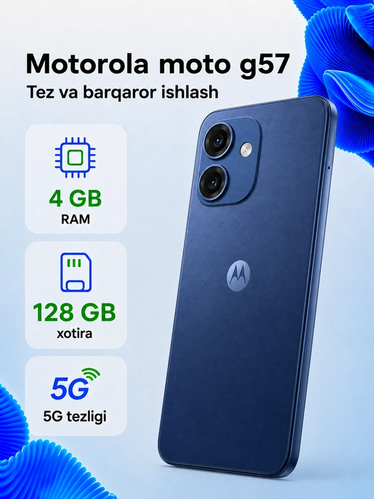 Motorola Moto G57, 6,7″ 120 Гц, 4/128 ГБ, 5G, камера 50 Мп, SIM + eSIM, зарегистрирован