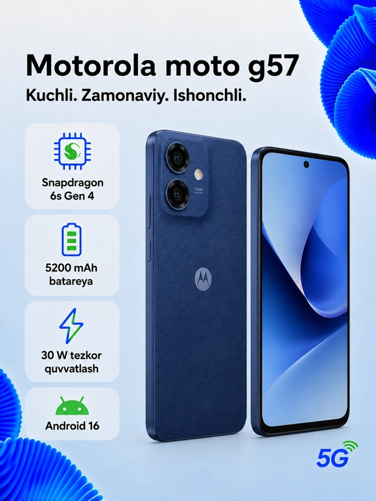 Motorola Moto G57, 6,7″ 120 Гц, 4/128 ГБ, 5G, камера 50 Мп, SIM + eSIM, зарегистрирован