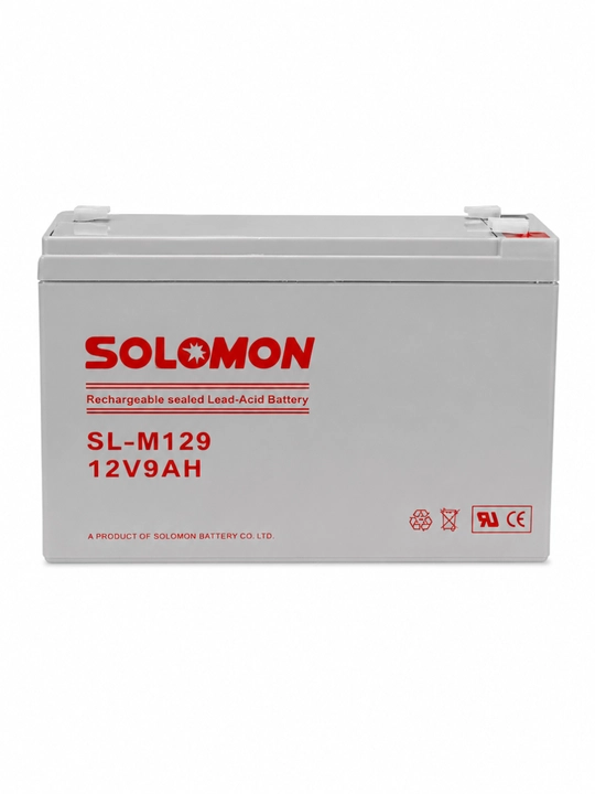 Akkumulyator SOLOMON 12V 9Ah, qayta zaryadlanuvchi germetik qo‘rg‘oshin-kislotali