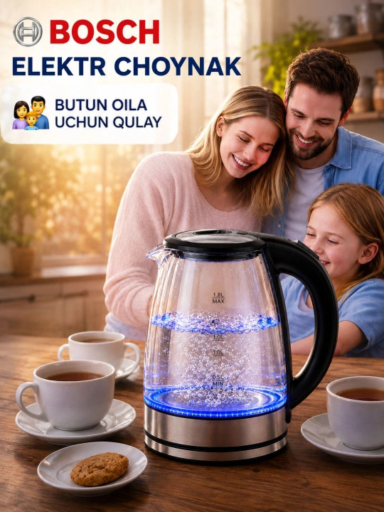 Elektr choynak BOSCH  tefal choynaklar 2.0 L 1500W LED, yoritkichli