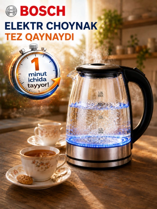 Elektr choynak BOSCH  tefal choynaklar 2.0 L 1500W LED, yoritkichli