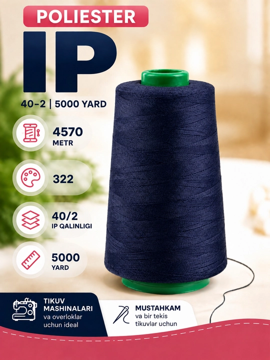 Pardalar, tikuv mashinalari uchun 40/2 tikuv iplari
