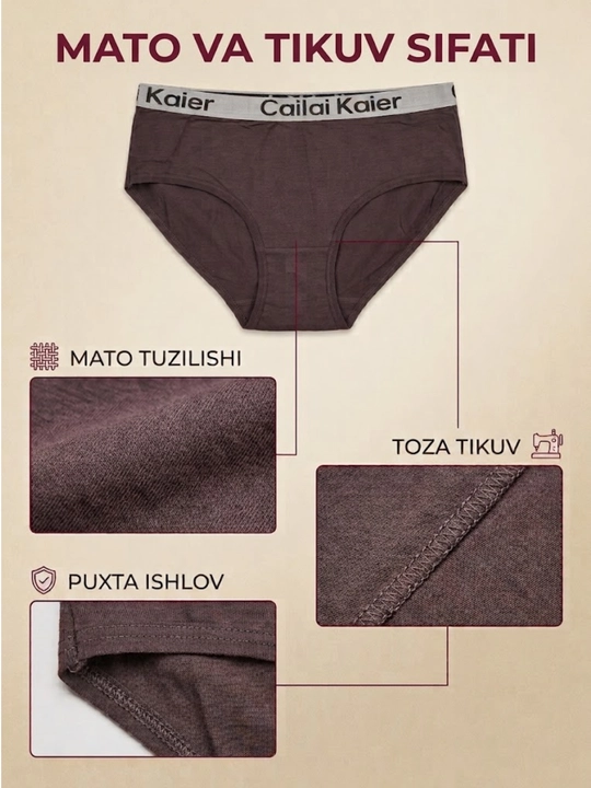Ayollar ichki kiyimi to‘plami, paxta tolali qulay elastik trusiklar, 5 dona. 48-50