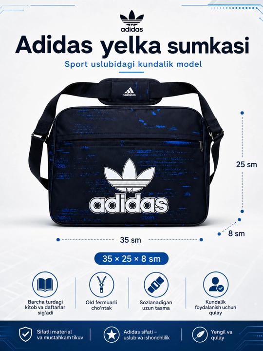 Kitob va daftarlar, maktab, sport, o‘qish, sayohat va kundalik hayot uchun yelka sumkasi