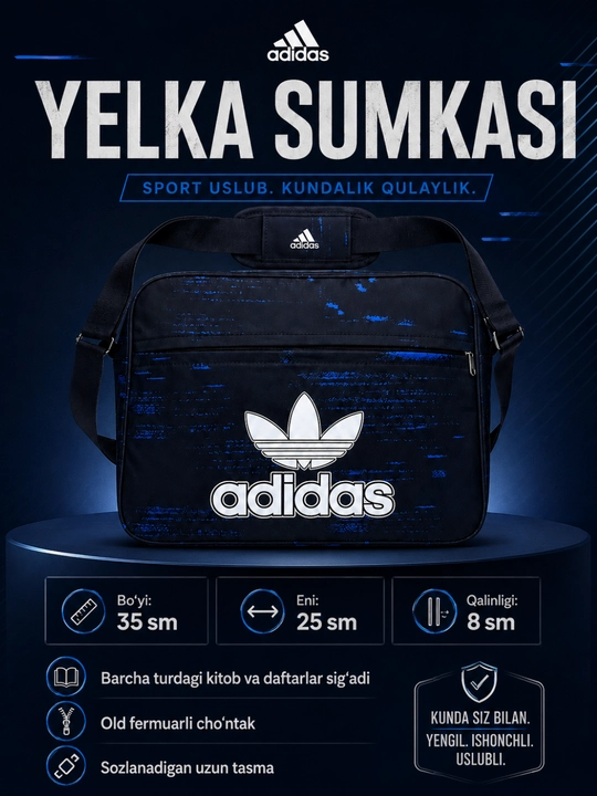 Kitob va daftarlar, maktab, sport, o‘qish, sayohat va kundalik hayot uchun yelka sumkasi