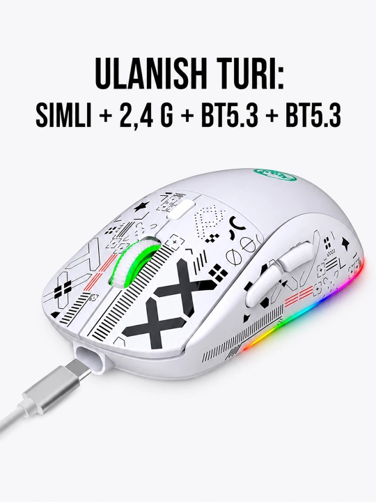 Игровая мышь HXSJ T90, беспроводная, Bluetooth/2.4G/проводная