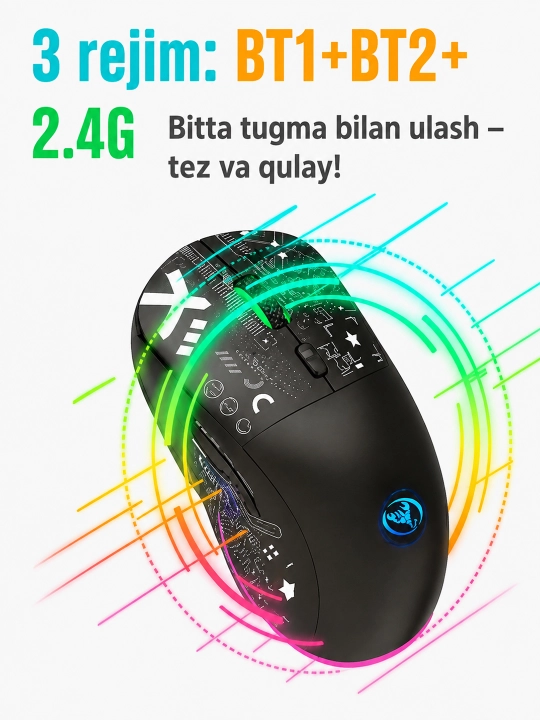 Игровая мышь HXSJ T90, беспроводная, Bluetooth/2.4G/проводная