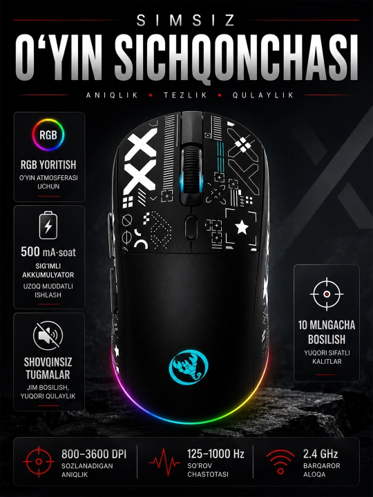 Игровая мышь HXSJ T90, беспроводная, Bluetooth/2.4G/проводная - 
