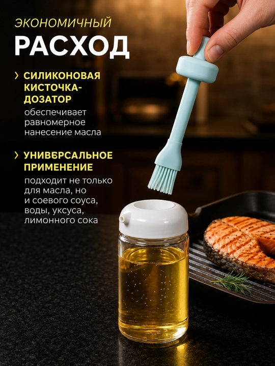 Silikon cho'tkali yog' idishi, dozatorli shisha yog' idishi va quyish tumshug'i bilan