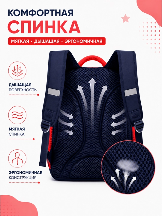 Bolalar maktab ryukzagi, ergonomik orqa qismli, yumshoq yelkama tasmalari