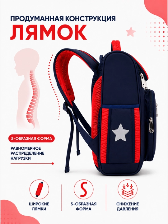 Bolalar maktab ryukzagi, ergonomik orqa qismli, yumshoq yelkama tasmalari