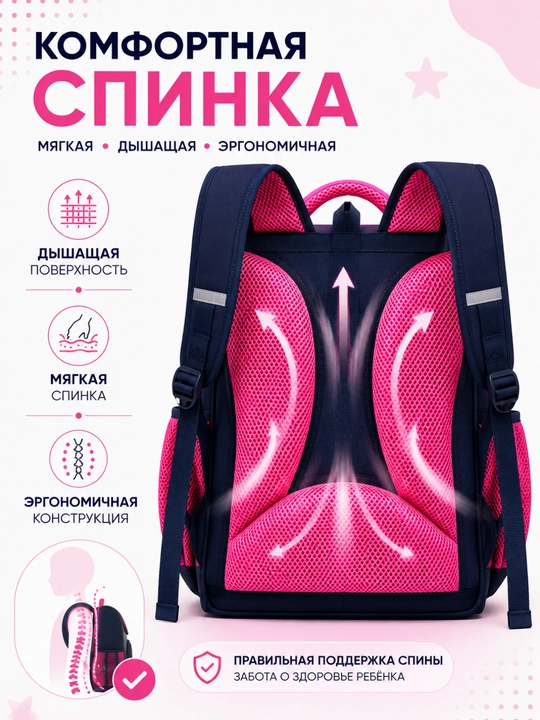 Bolalar maktab ryukzagi, ergonomik orqa qismli, yumshoq yelkama tasmalari