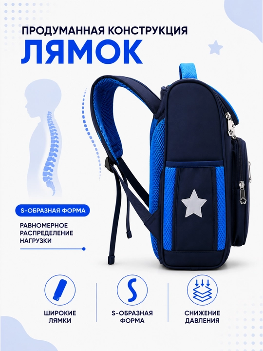 Bolalar maktab ryukzagi, ergonomik orqa qismli, yumshoq yelkama tasmalari