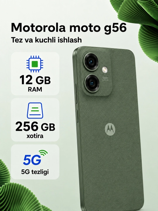 Motorola Moto G56 5G 12/256 ГБ, экран 6,7″ FHD+ 120 Гц, 50 МП, зарегистрирована SIM+eSIM