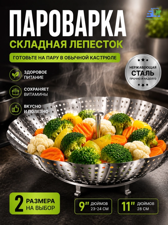 Пароварка складная лепесток для плиты и кастрюли - 