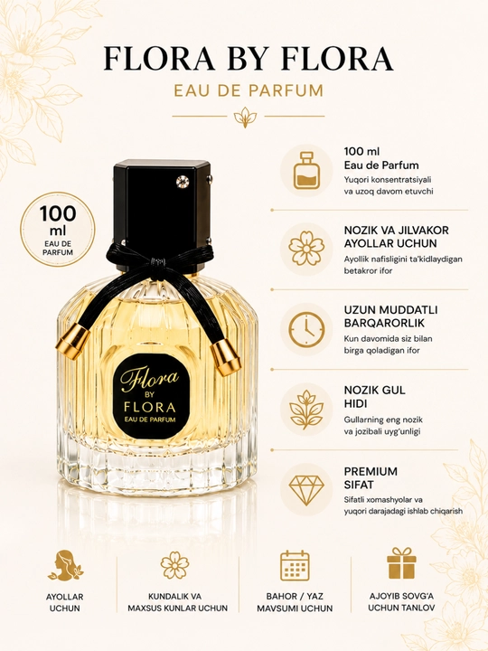 Flora by Flora, Ayollar uchun atir, takrorlanmas nafis gullar ifori, 100ml