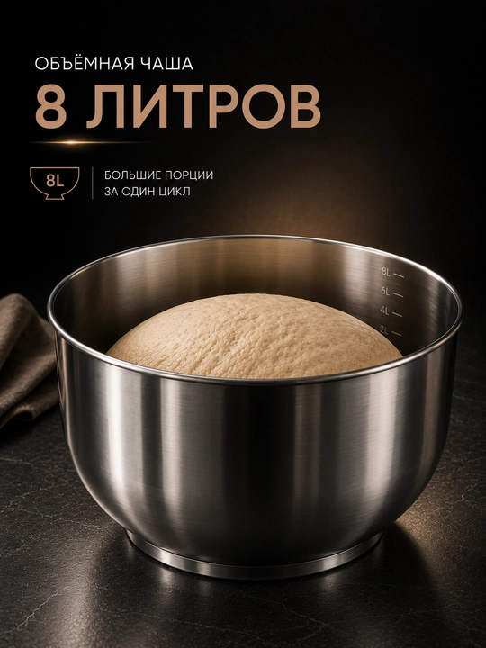 UAKEEN planetar mikser — 1800 Vt, 8 l idish, sensor boshqaruv, 3 nasadka
