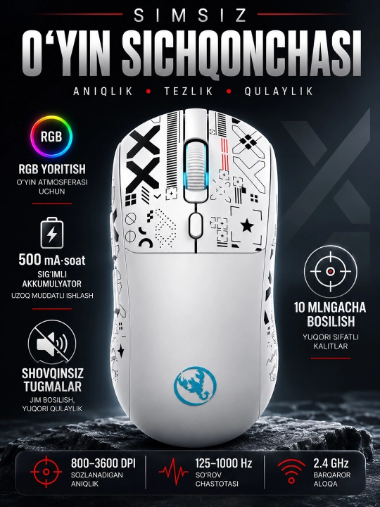 Игровая мышь HXSJ T90, беспроводная, Bluetooth/2.4G/проводная - 