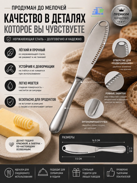 Кухонный нож из нержавеющей стали для масла, сыра