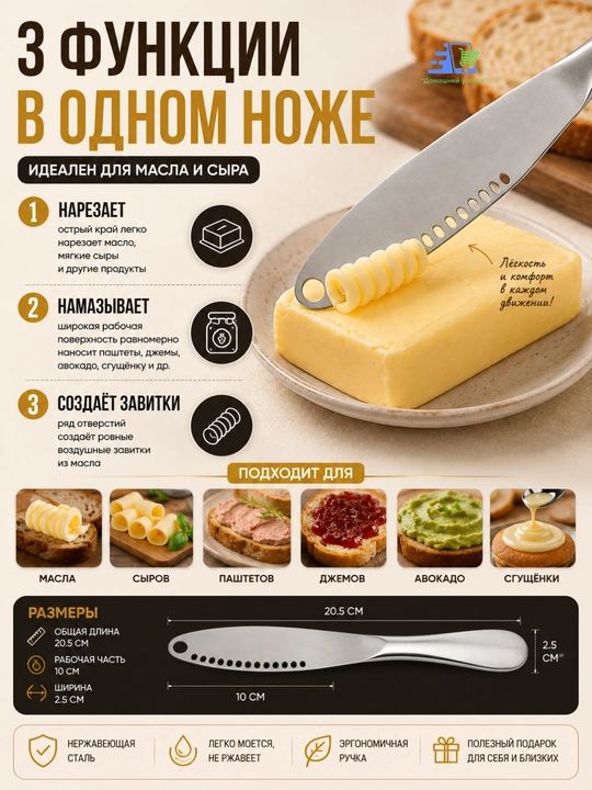 Кухонный нож из нержавеющей стали для масла, сыра